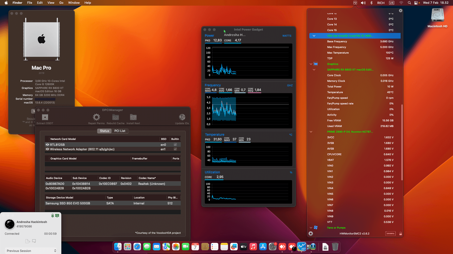 Success Hackintosh macOS Ventura 13.6.4 Build 22G513 in Asus Prime Z690-P D4 + Intel Core i5 12600K + Sapphire RX 6800 XT